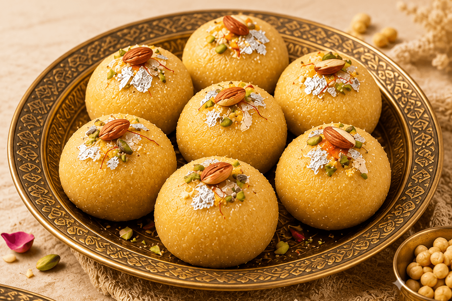 Posham Rajasthani Besan Sattu Pinda in traditional brass thali