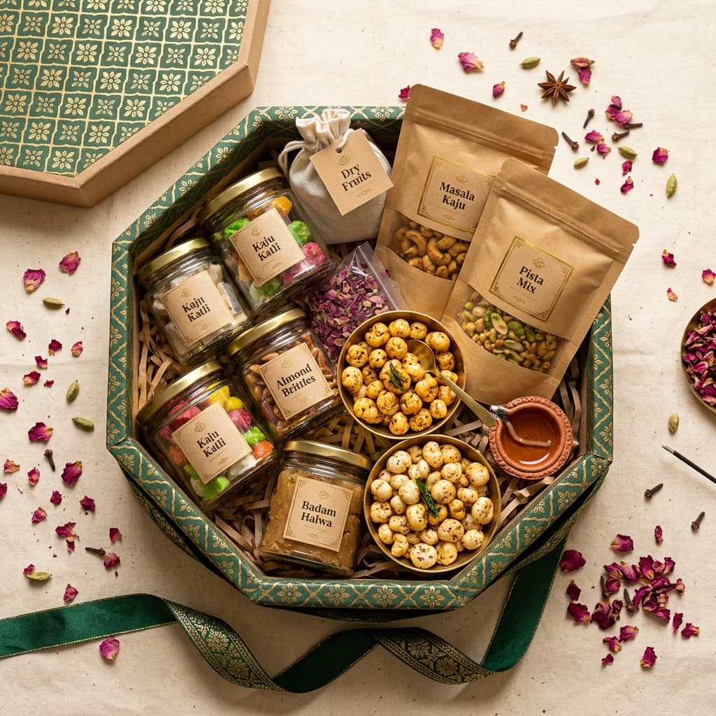 Luxury Posham keepsake festive gift hamper box with ribbon