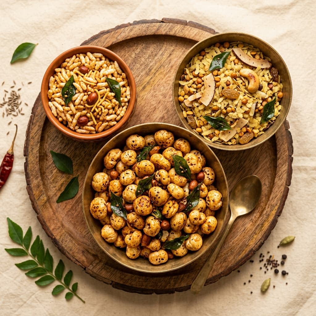Roasted Masala Makhana, spiced chivda, and Marwari namkeen