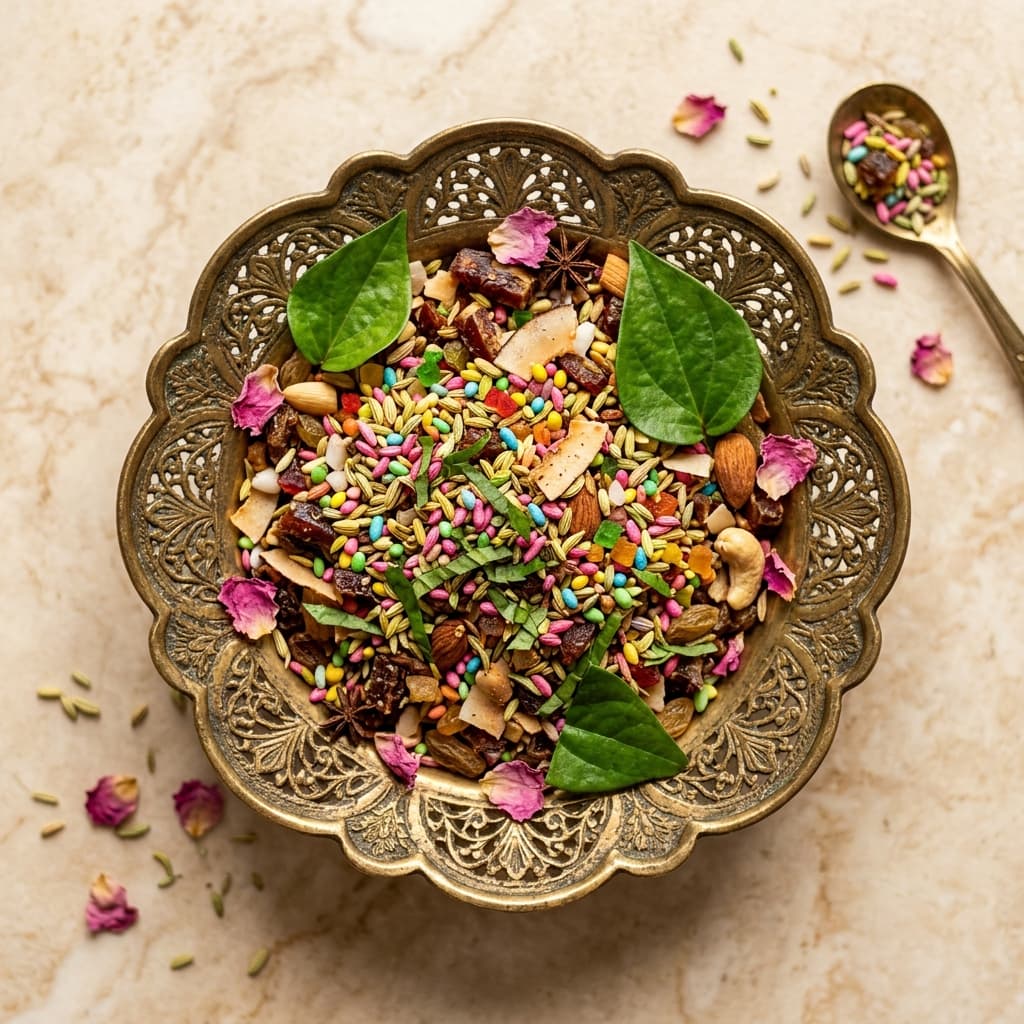 Traditional Marwari Mewa Paan Mukhwas with dry fruits and betel leaves