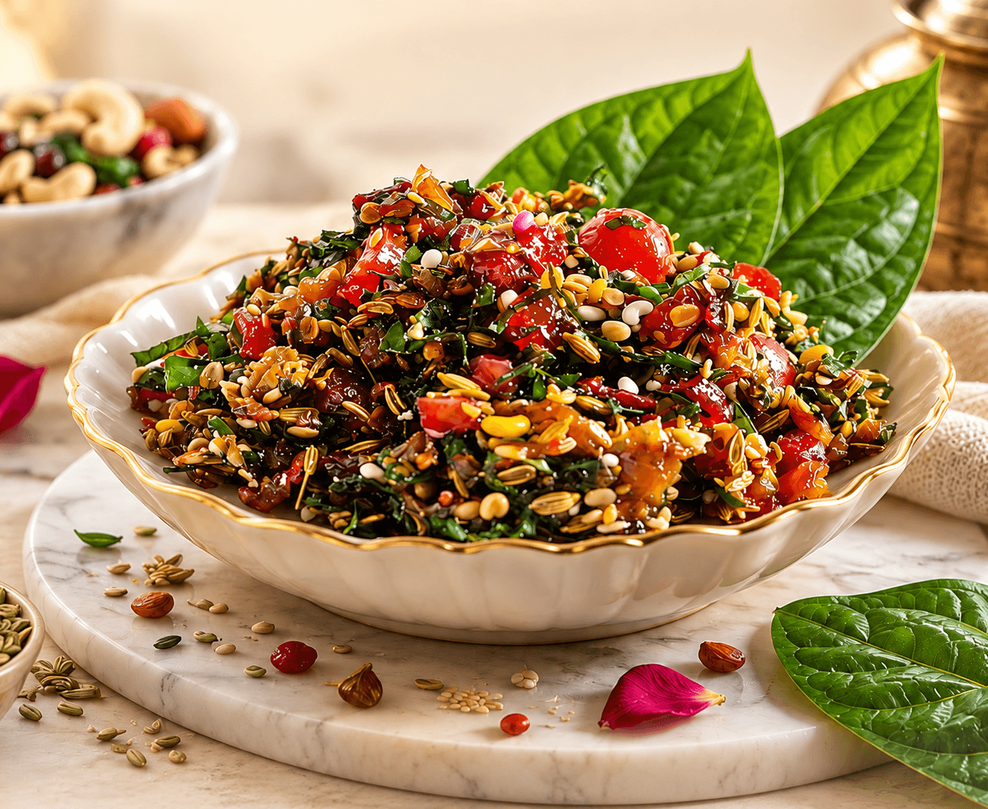 Posham Mewa Paan Mukhwas - artisanal royal Marwari after-meal digestif with dry fruits, fennel, and betel leaves